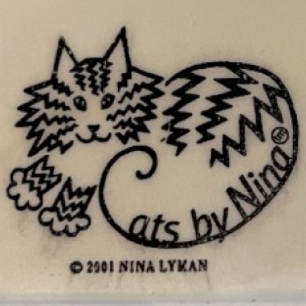 Vtg 2001 NINA LYMAN Hand-Painted Ceramic Cat Plate Large "Cats by Nina" 12.75" D - Picture 15 of 16